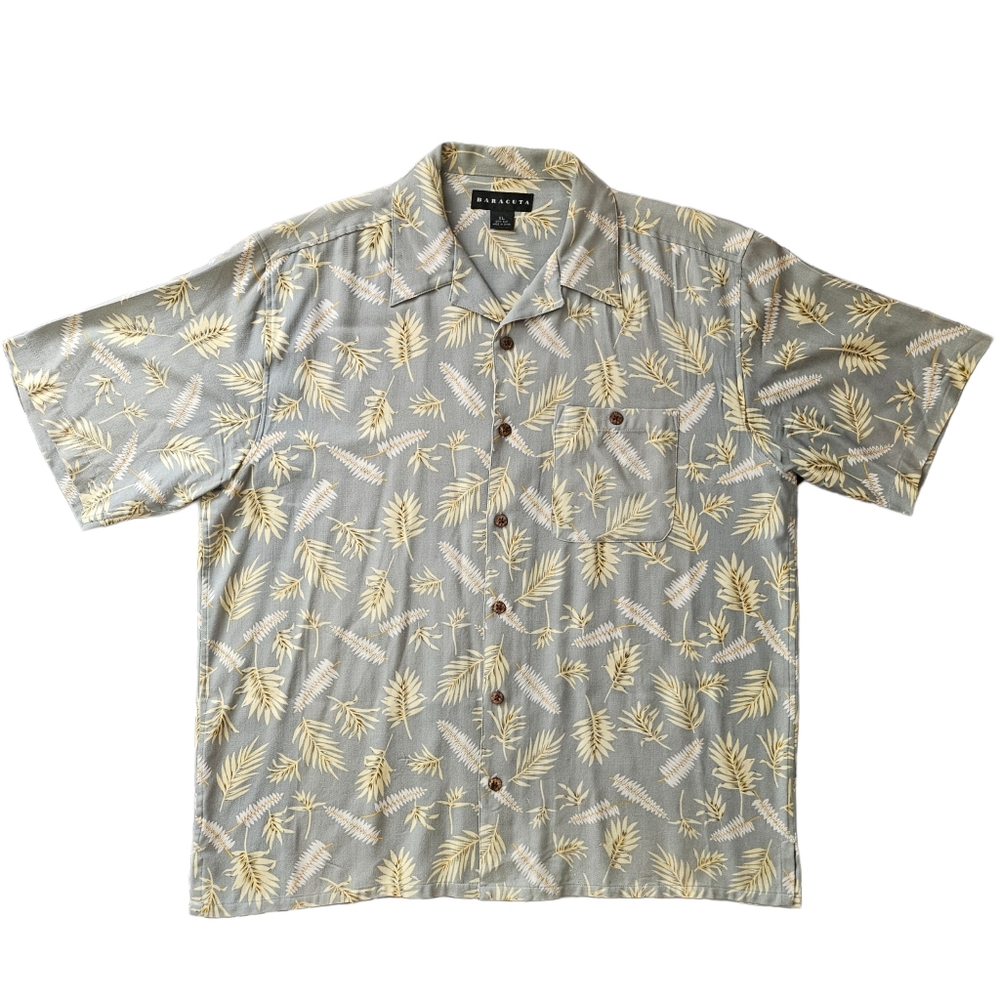 Baracuta Men's Light Green Palm Leaf Button Down Shirt XL